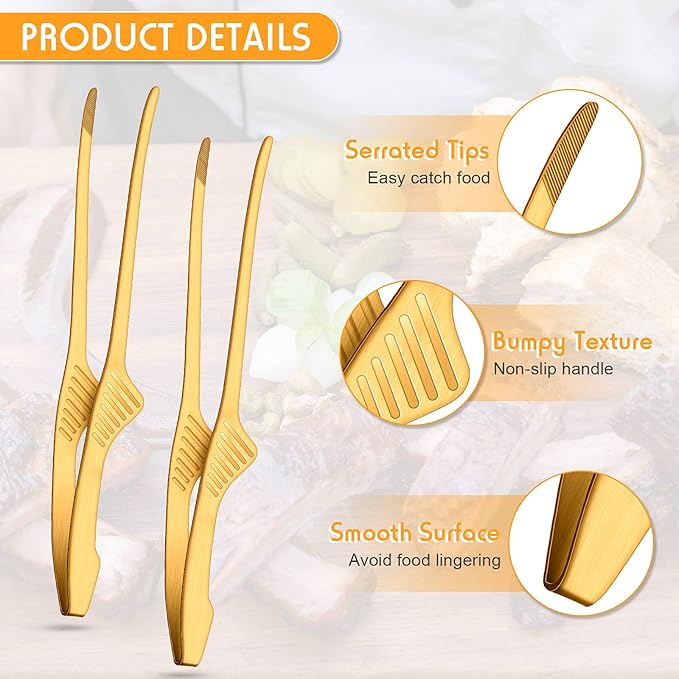 Patelai 2 Pieces Korean and Japanese BBQ Tongs Non Slip Cooking Utensils - Image 3