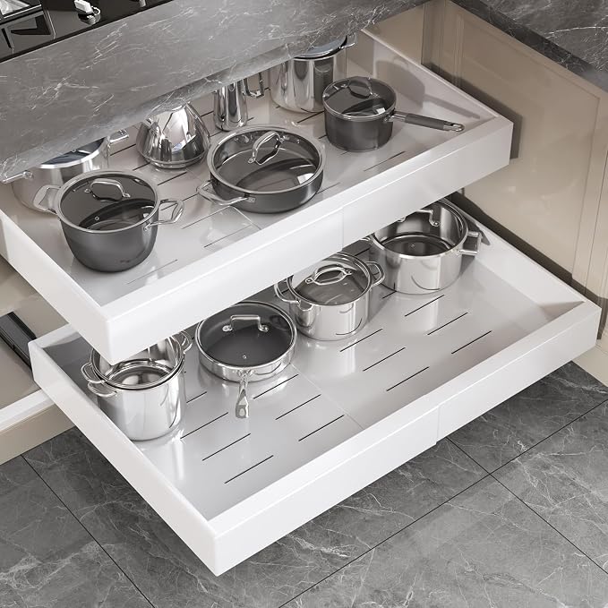 Seinloes 2 Pack Pull Out Cabinet Organizer 19" Deep, Full Extension 3 Slide by Seinloes