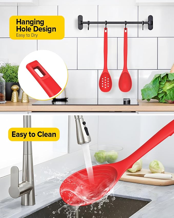 Pack of 2 Silicone Cooking Spoons, Non Stick Solid Kitchen Spoon - Image 6