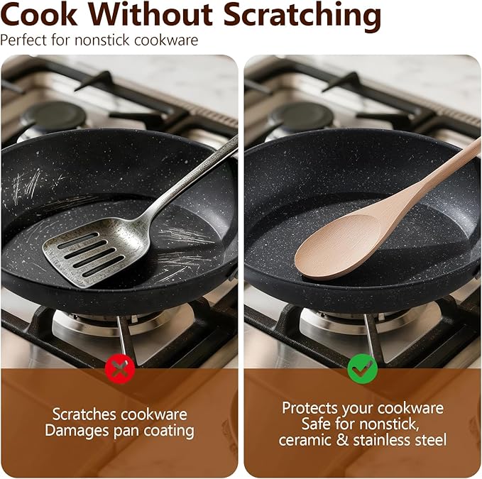 Cooking Wooden Spoons, MORGLES 14-Inch Serving Spoons - Image 3