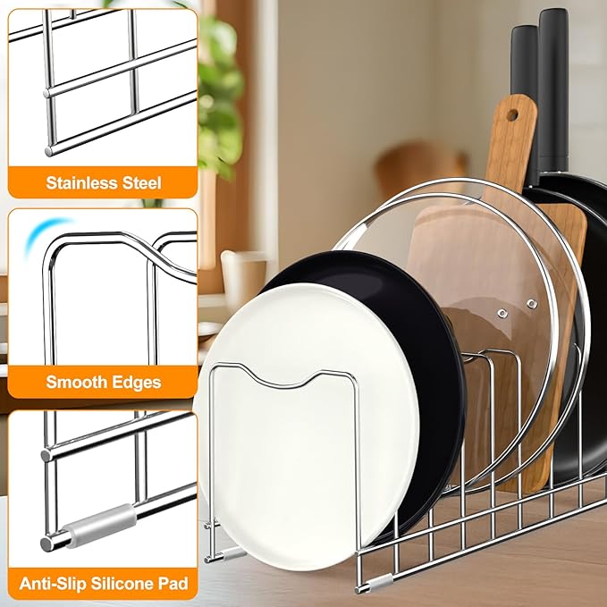 FLSEPAMB Pot Lid Organizer Pan Lid Organizer Kitchen Pot Lid Rack Suitable - Image 2