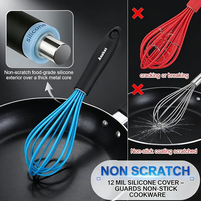 Anaeat Silicone Kitchen Whisk Set of 4, Milk and Egg Beater Blender - Image 3