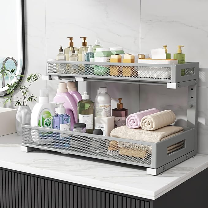 2 Pack 19IN Depth Under Sink Storage Organizer, Large 2-Tier Elegant Mesh Pull - Image 7