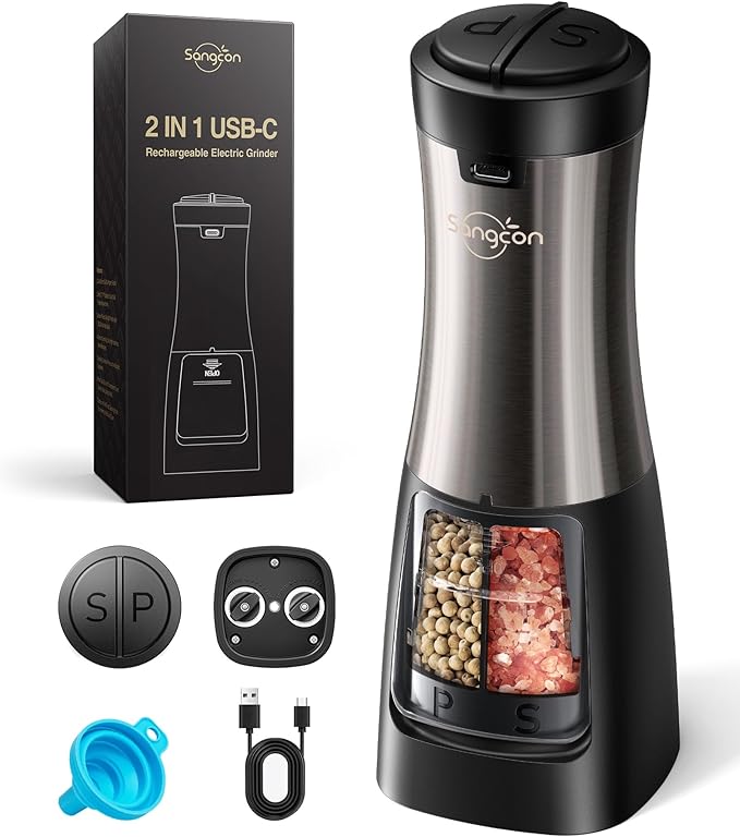 Sangcon Electric Salt and Pepper Grinder Set Shakers 2 IN 1 by Sangcon