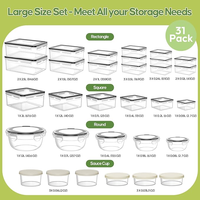 JSCARES 62 PCS Large Food Storage Containers - Image 2