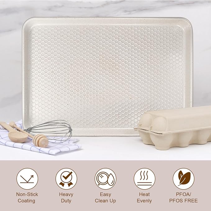 Wildone 2 Pack Half Sheet Baking Pans, Honeycomb Embossed Nonstick Baking Sheet - Image 9
