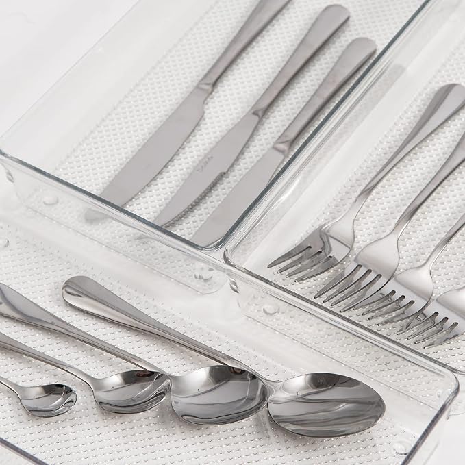 3 Pack Large Clear Plastic Drawer Organizer Tray Cutlery Utensil Makeups Drawer - Image 5