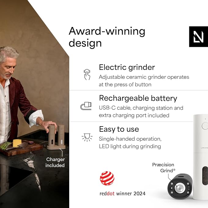 LARS NYSØM Electric Salt and Pepper Grinder Set, USB Rechargeable, Automatic - Image 2