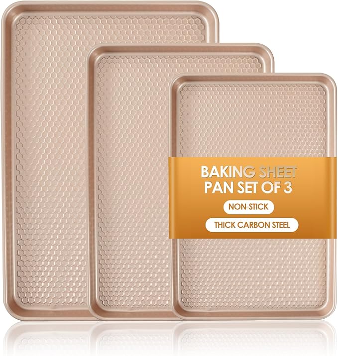 Baking Sheet Pan Set of 3, Nonstick Carbon Steel Cookie Sheets by Deedro