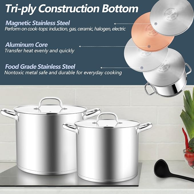 E-far 12 Quart Cooking Stock Pot, Large Stainless Steel Pot - Image 4