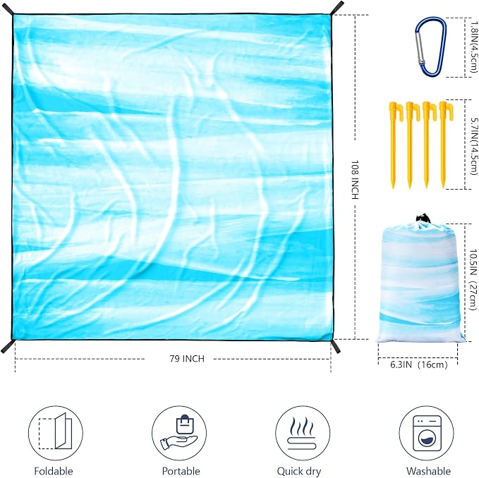 WIWIGO Beach Blanket Waterproof Sandproof Beach Mat 79" X 83"/10'x9'for 2-8 - Image 2