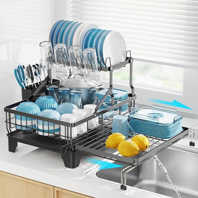GSlife Large 2 Tier Dish Drying Rack, Expandable Heavy-Duty Dish Rack by GSlife