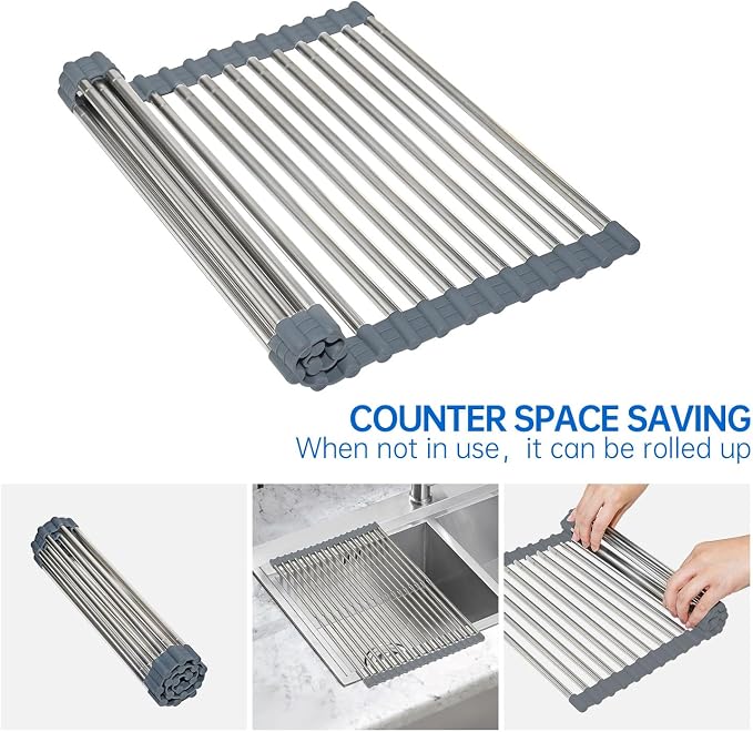 CHIRISEN Expandable Large Roll Up Dish Drying Rack 18 Tube - Image 5