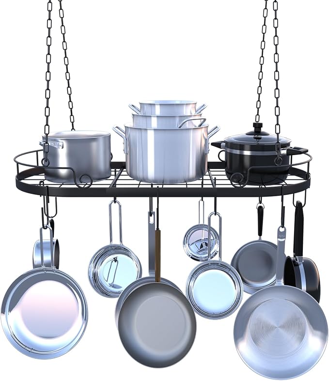 33' Oval Pan Rack Hanging, Heavy Duty Ceiling Pot Rack by TICKCACY-EnrichYourLife