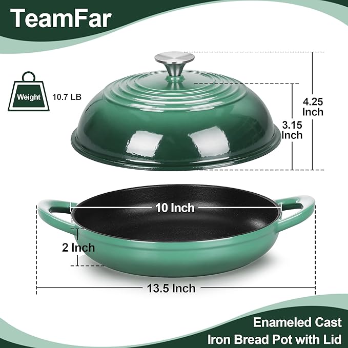 TeamFar Cast Iron Bread Dutch Oven, 6 Qt Enameled Dutch Oven Pot - Image 2