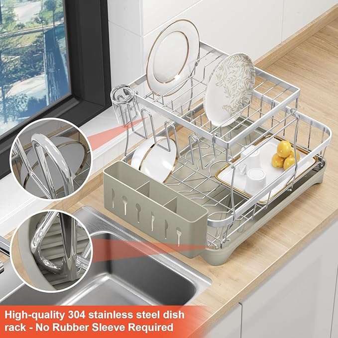 2-Tier Dish Drying Rack for Kitchen Counter, 304 Stainless Steel Dish Rack - Image 8