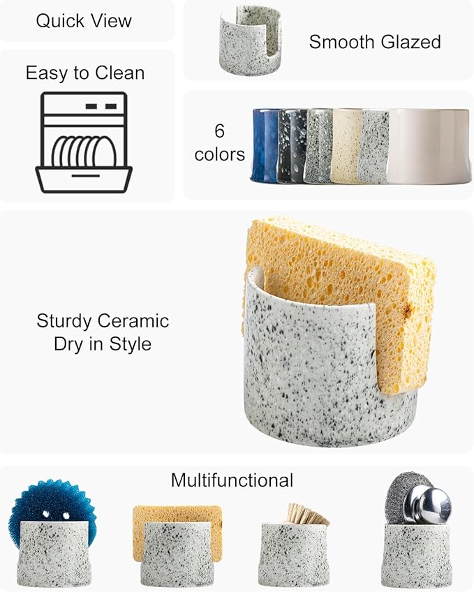 Zoeeker Kitchen Sink Sponge Holder, Dish Sponge Rack Ceramic Brush Holder - Image 2