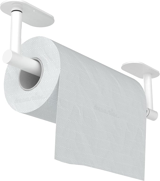 White Paper Towel Holder Under Cabinet, Self Adhesive or Wall Mounted SUS304 by WZKALY