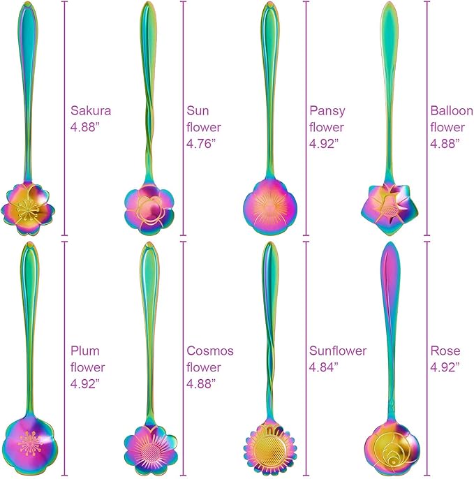 Chengu 8 Pieces Flower Coffee Tea Spoons Stainless Steel Sugar Spoons Tea Party - Image 6