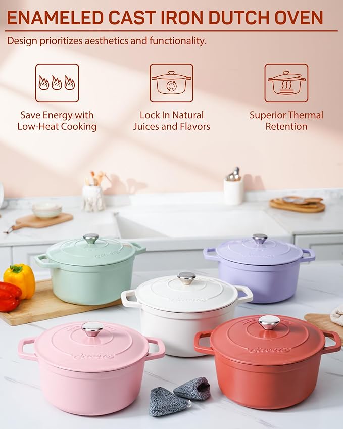 Ciwete Enameled Cast Iron Dutch Oven – 4.4 Quart Pot - Image 3