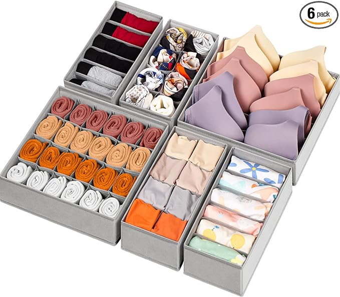Criusia 6 Pack Sock Underwear Drawer Organizer Dividers, 58 Cell Foldable by Criusia