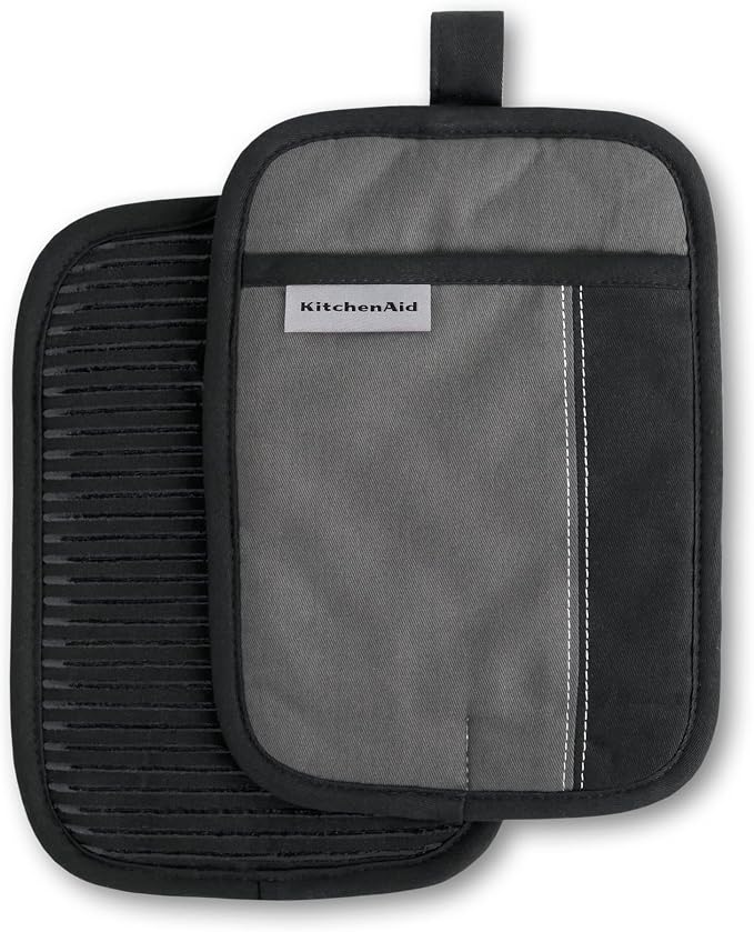 KITCHENAID Beacon Two-Tone Pot Holder 2-Pack Set, Contour Silver/Matte Black by KitchenAid