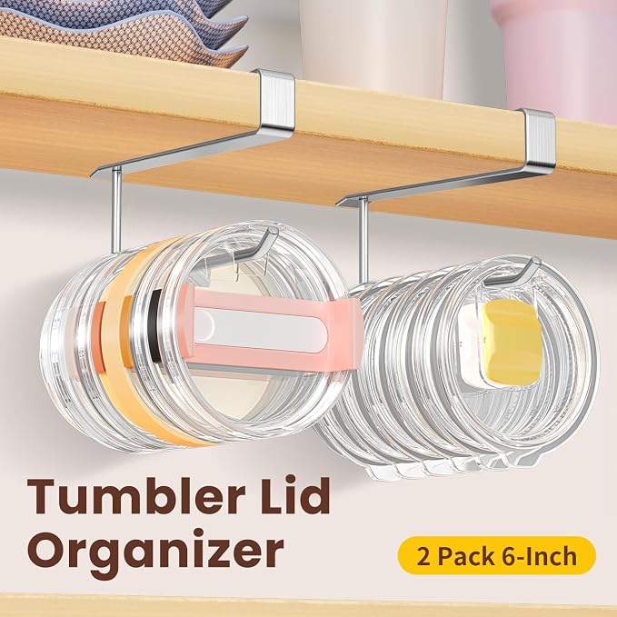 2 Pack Tumbler Lid Organizer, Under Cabinet Cup Lid Holder - Image 2