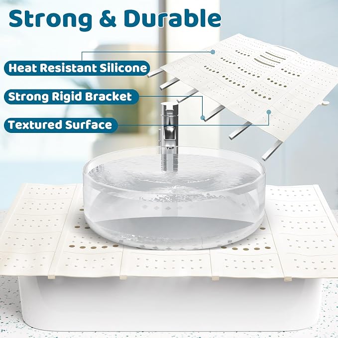 Bathroom Sink Cover for Counter Space, Foldable Silicone Sink Mat Makeup - Image 5