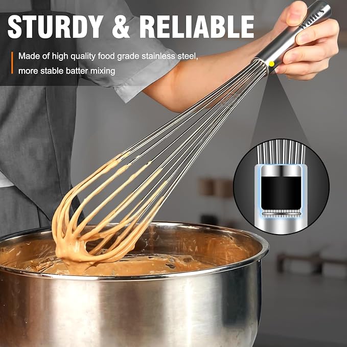 Walfos Whisks Large Whisk Set of 2, Heavy Duty Stainless Steel Wire Whisk Ideal - Image 7