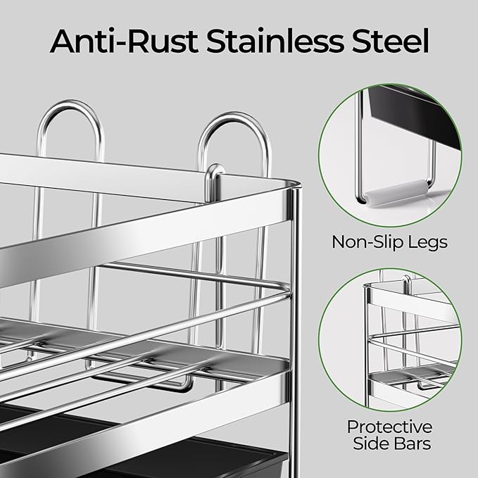 Large Dish Drying Rack, Expandable Dish Rack, Stainless Steel Anti-Rust Dish - Image 4