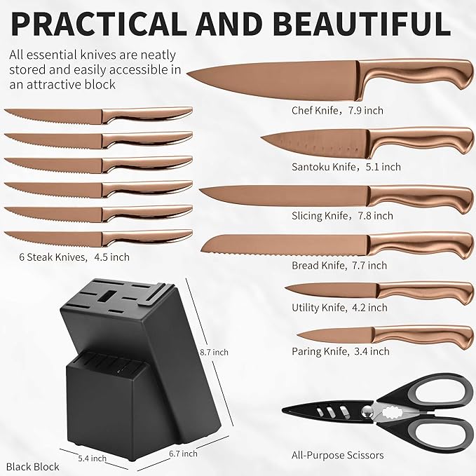15-Piece Rose Gold Knife Block Set - Image 2