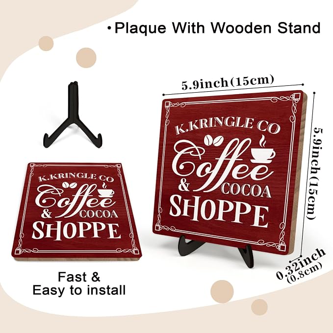 Kringle Coffee & Cocoa Shoppe Sign – 5.9 x 5.9 Inch Wooden Christmas Decor - Image 2