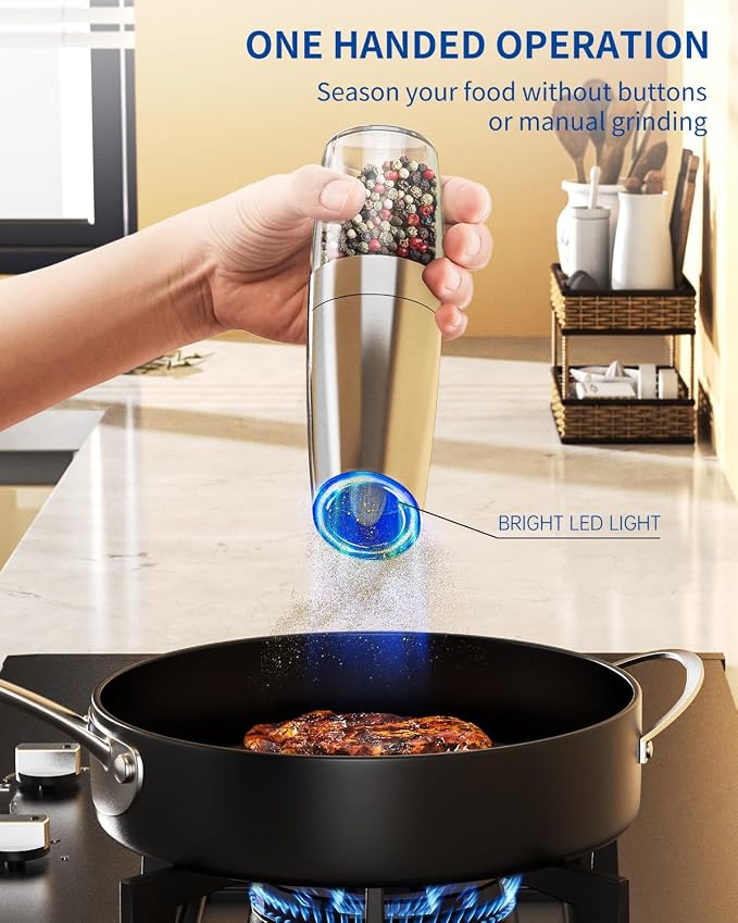 CIRCLE JOY Gravity Electric Salt and Pepper Grinder Set Stainless Steel - Image 4