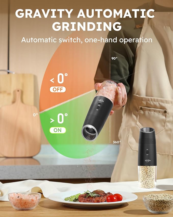 Sangcon Gravity Electric Salt and Pepper Grinder Set RECHARGEABLE Automatic - Image 3