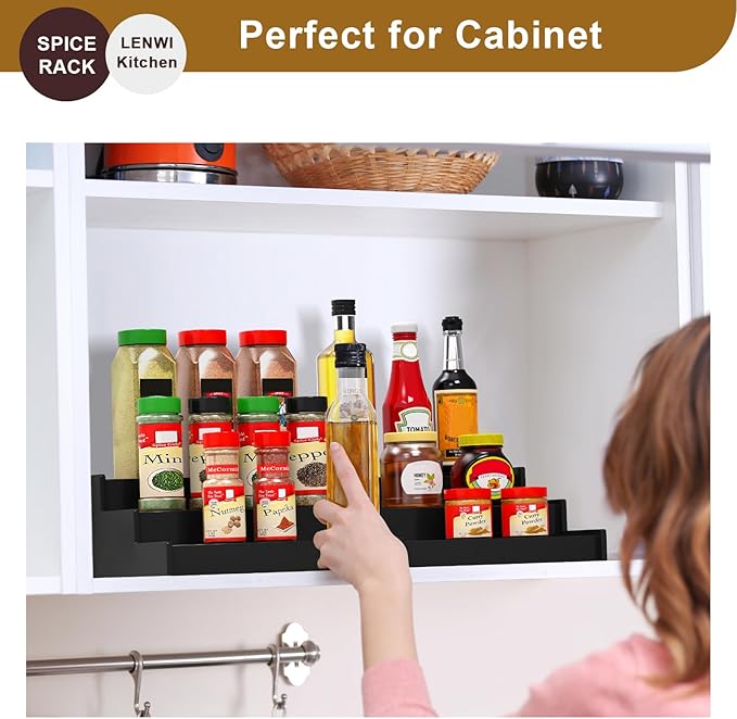 Lenwi Spice Rack Organizer for Cabinet 2 Pack, 3 Tier Expandable Bamboo Spice - Image 6