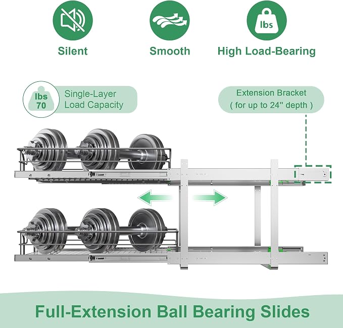 2-Tier Pull Out Cabinet Organizer, Soft Close Cabinet Slide Out Shelves - Image 6