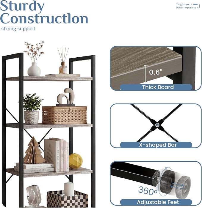 DUMOS 4 Tiers Bookshelf, Classical Book Shelf, Tall Display Shelves in Living - Image 5