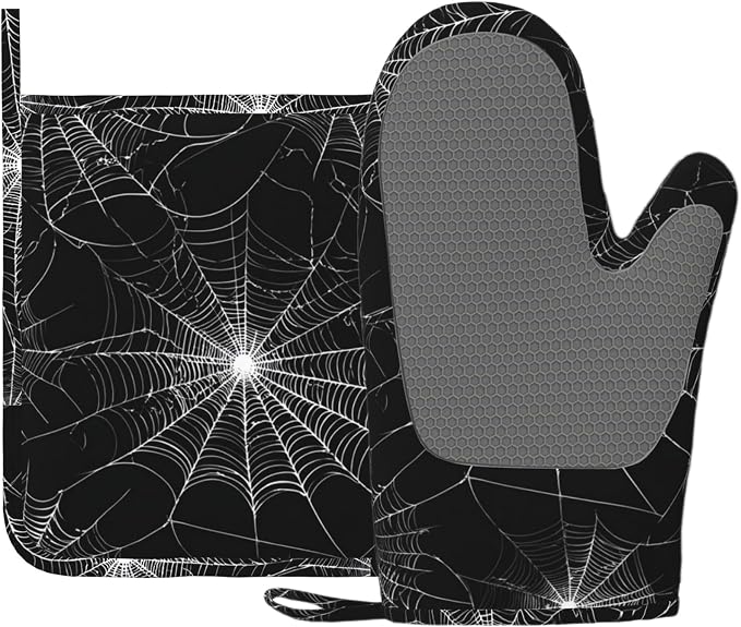 Spider Web Oven Mitts and Pot Holders Sets Silicone Kitchen Mitts Potholders by Unknown