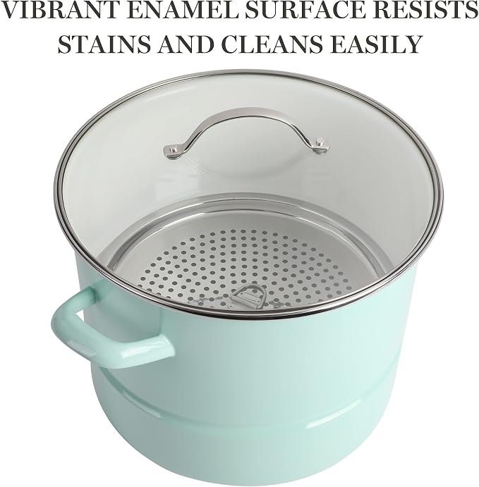 Martha Stewart Thayer 16-Quart Enamel On Steel Scratch Resistant Steamer Stock - Image 3