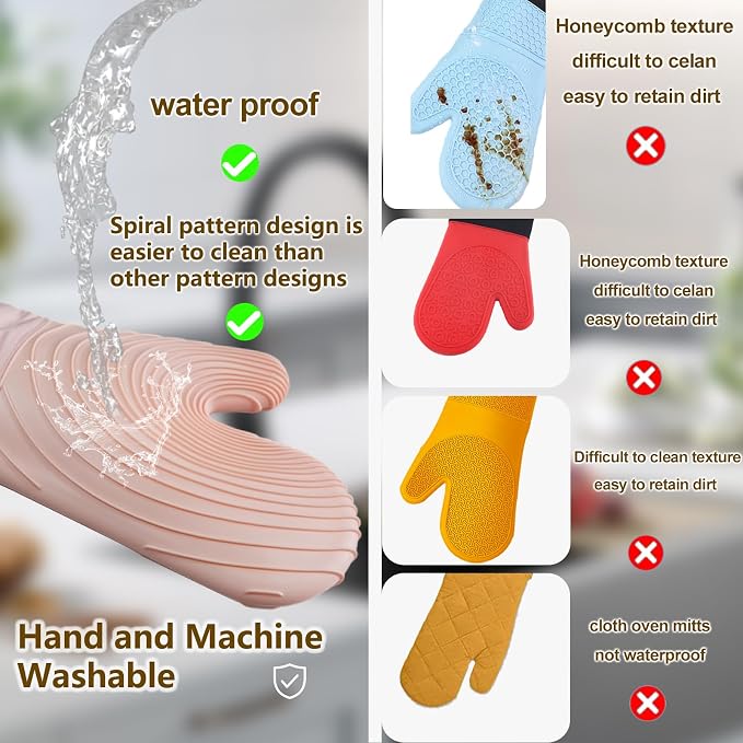 Silicone Oven Mitts-13.6 in Extended Oven Mitts Heat Resistant 500F, Oven Gloves - Image 2