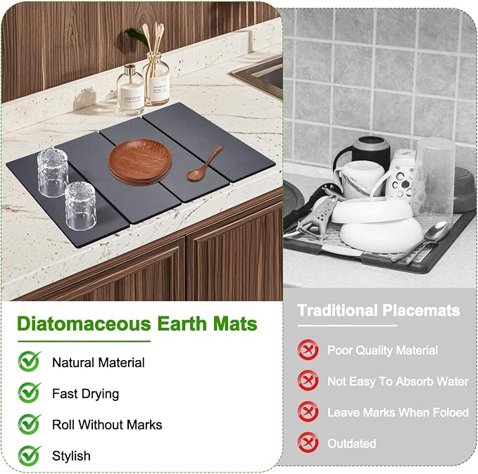 Large Dish Drying Mat for Kitchen Counter, Heat-resistant Mat, Diatomaceous - Image 7
