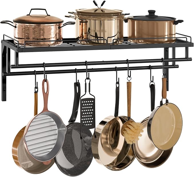 CHOEZON Hanging Pot Rack, Wall-Mounted Pot Rack, Kitchen Cookware Organizer - Image 8