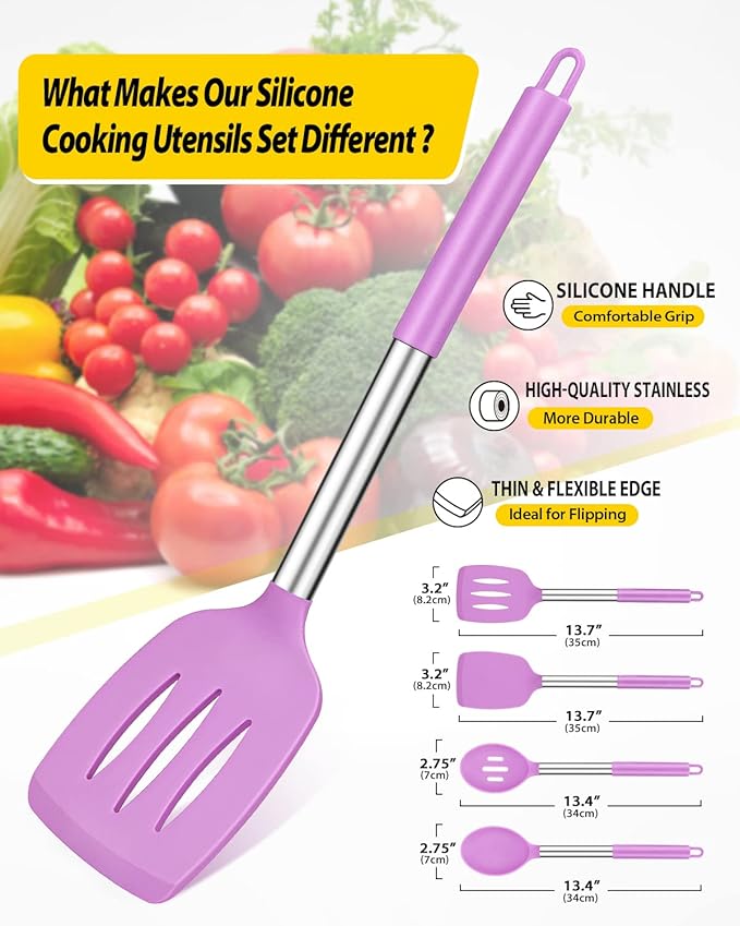 Pack of 4 Silicone Cooking Utensils Set, Non Stick Large Solid Spatulas - Image 2