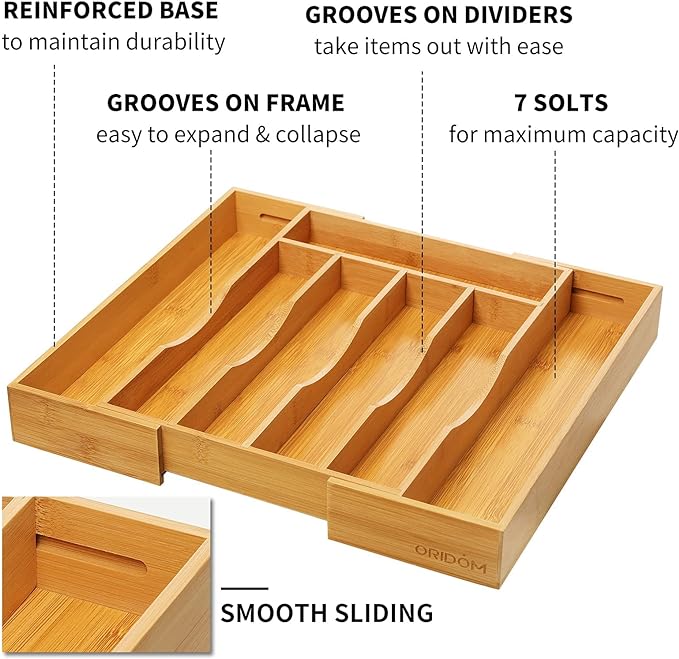 Expandable Bamboo Kitchen Drawer Organizer - Image 3