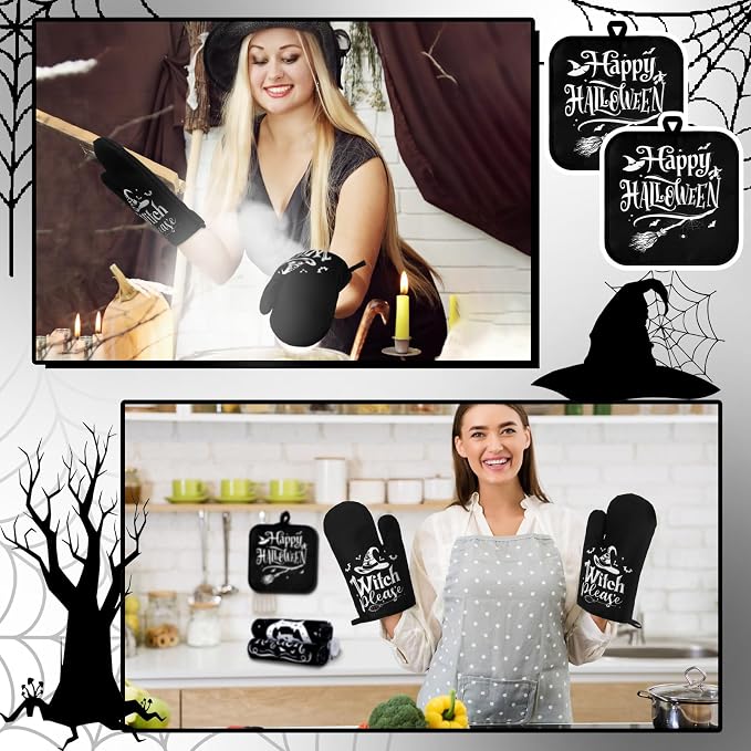 Fanfanwin 10 Pcs Halloween Kitchen Decor Set Witch Kitchen Towels and Rugs Pot - Image 5