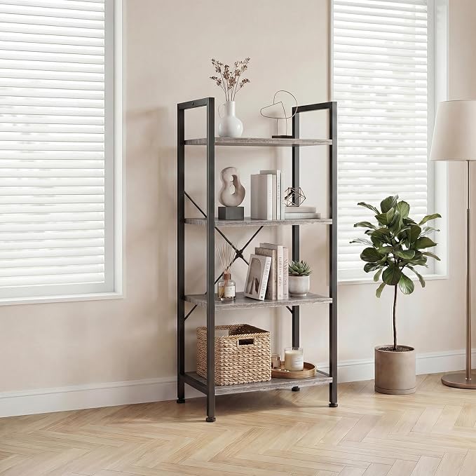 DUMOS 4 Tiers Bookshelf, Classical Book Shelf, Tall Display Shelves in Living - Image 2