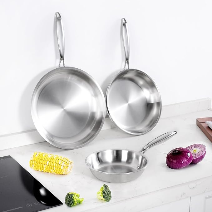 SuperCook Tri-Ply Clad Stainless Steel Frying Pan 8 Inch, Stainless Clad Frying - Image 7