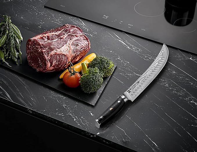 WIZEKA Carving Knife-10 Real Damascus Breaking Knife, Razor Sharp Butcher knife - Image 5