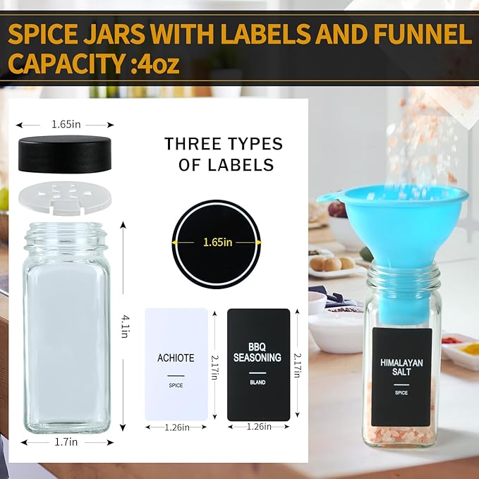 36 Glass Spice Jars with Labels, Spice Jar Set, 4oz Spice Containers, Seasoning - Image 3