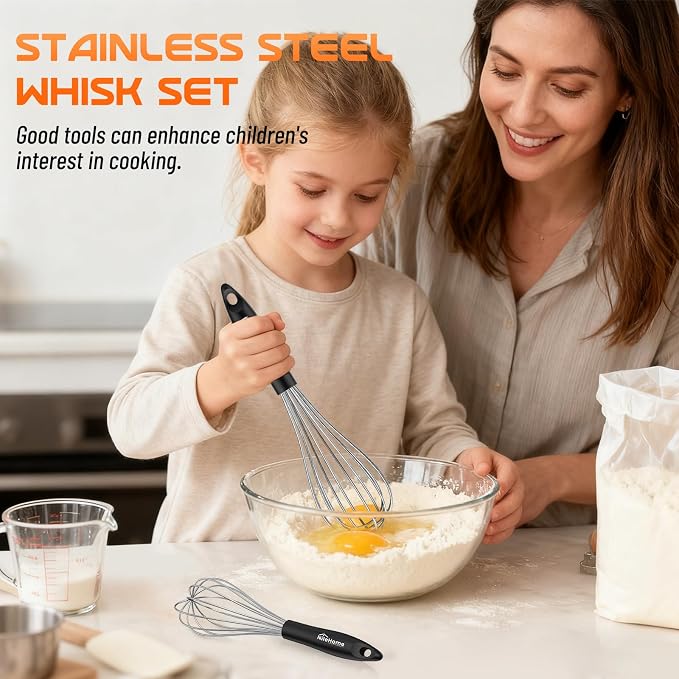 NileHome Silicone Whisk Set 8" 10" 12", 3 Pack Kitchen Whisk Kitchen Wisk Wire - Image 7